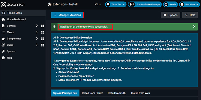 Joomla Ada Compliance Accessibility Widget Installation