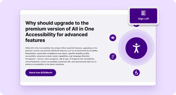 visual guide illustrating the align left text feature in the all in one accessibility widget