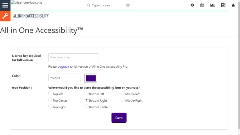 vtiger ada website accessibility