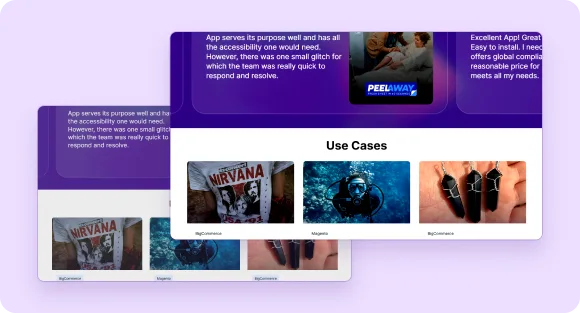 website displaying a purple background and image, illustrating before and after results of the high contrast feature
