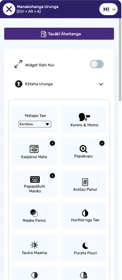 maori accessibility toolbar