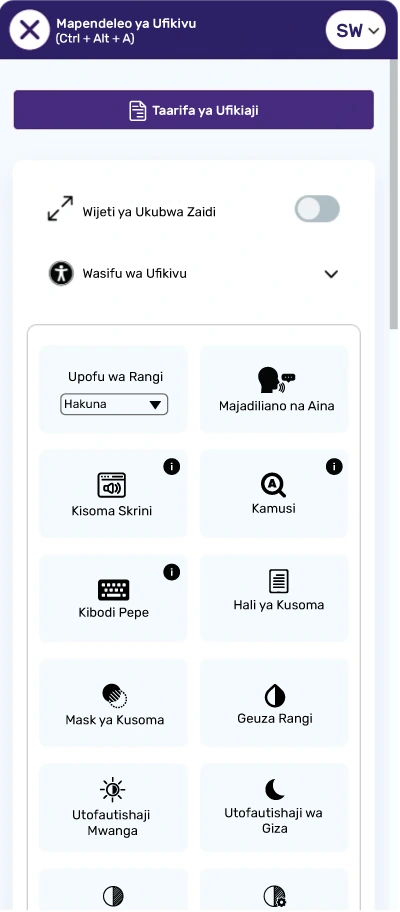 swahili accessibility toolbar