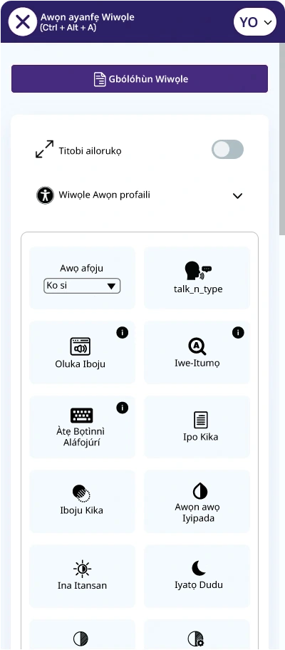 yoruba accessibility toolbar