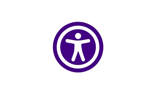 A white rectangular shape featuring solely the Accessibility icon from the All in One Accessibility logo, accompanied by a cross mark indicating the necessity of including the company name