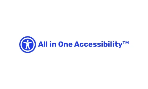 A white rectangular shape showcasing the All in One Accessibility logo with modified colors, accompanied by a cross mark indicating that the logo's color should remain unchanged